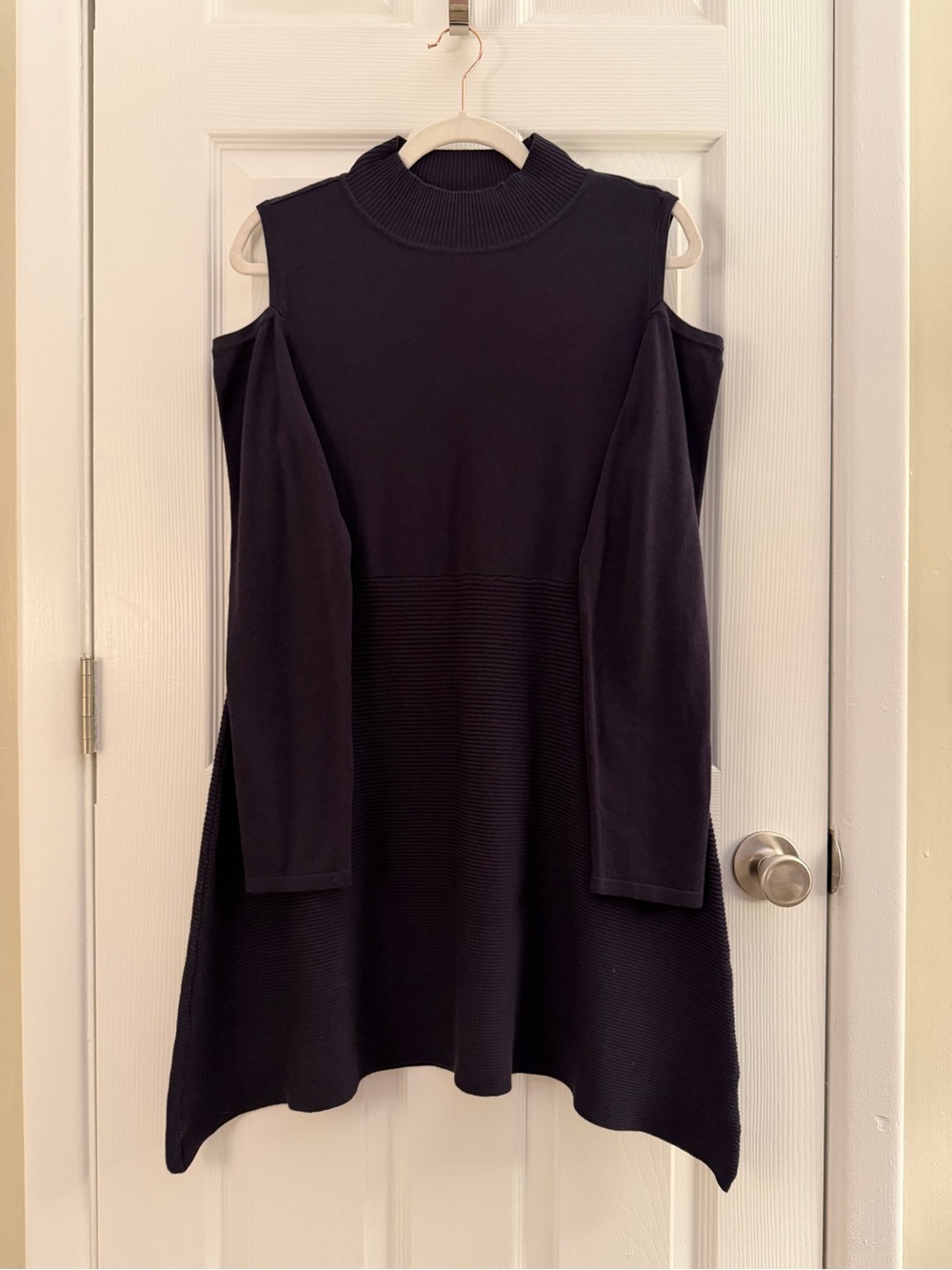 Style & Co Dark Purple Knit Mock Neck Cold Shoulder Sweater Dress Medium